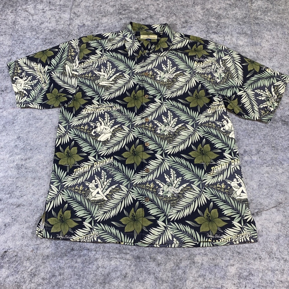 Tommy Bahama Men's Large Undercover‎ Man Hula Floral 100% Silk S/S Camp Shirt